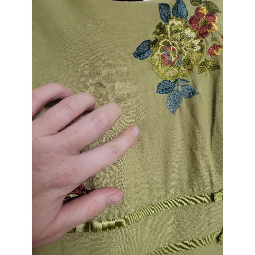 Y2K Women's Embroidered Floral Dress Size 10 Green Cottagecore Prairie Boho 70's - Picture 11 of 13
